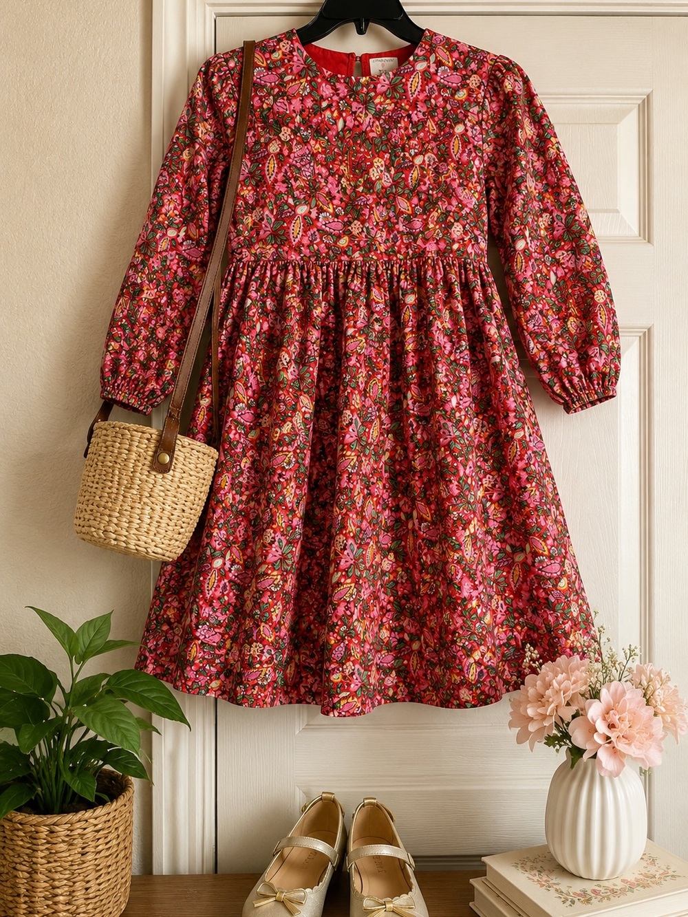 Crewcuts Pink Floral Long-Sleeve Twirl Dress